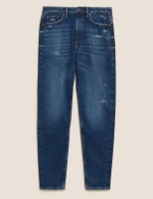 M&s Collection Tapered Fit Cotton Rich Ripped Stretch Jeans