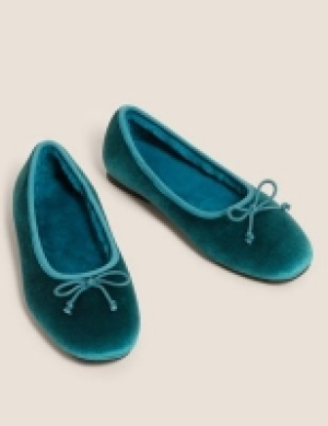 M&s Collection Velvet Bow Ballerina Slippers