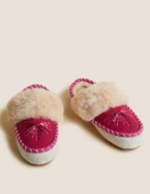 M&s Collection Faux Fur Embroidered Mule Slippers