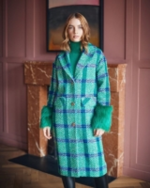 Savida Check Pattern Fur Cuff Coat