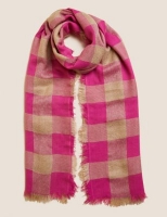 Marks and Spencer M&s Collection Checked Fringed Scarf with Wool