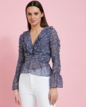 Dunnes Stores  Savida V-Neck Ruffled Print Blouse