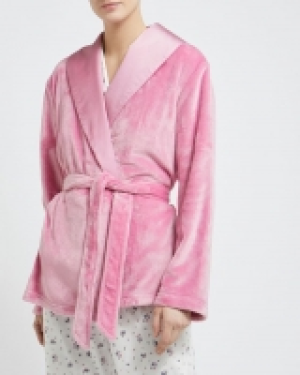 Dunnes Stores  Short Satin Trim Fleece Bed Jacket