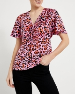 Dunnes Stores  Animal Print V-Neck Angel Sleeve Top