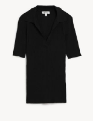 Ribbed Collared V-Neck Short Sleeve Top 43.00 €
