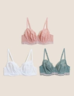 3pk Lace & Mesh Wired Balcony Bras A-E 28.00 €