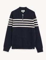 Marks and Spencer M&s Collection Cotton Blend Striped Half Zip Jumper