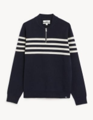 M&s Collection Cotton Blend Striped Half Zip Jumper