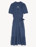 Marks and Spencer M&s Collection Printed Round Neck Belted Midi Shirt Dress