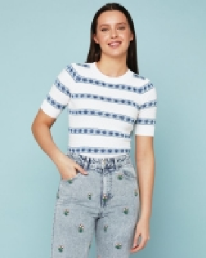 Dunnes Stores  Savida Flower Stripe Pattern Jumper