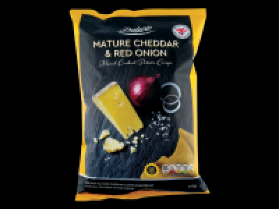 Hand Cooked Mature Cheddar < Red Onion Crisps