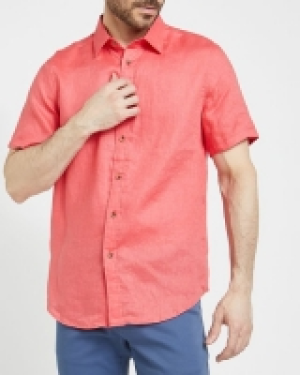 Dunnes Stores  Regular Fit 100% Linen Solid Short-Sleeved Shirt