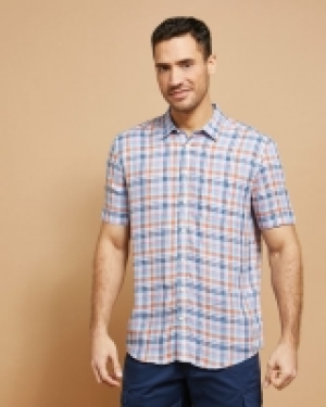 Dunnes Stores  Paul Costelloe Living Short Sleeve Linen Check Shirt
