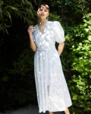 Dunnes Stores  Gallery Puff Sleeve V-Neck Belted Midi Dress