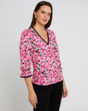 Savida Lace Trim Print Jersey Top