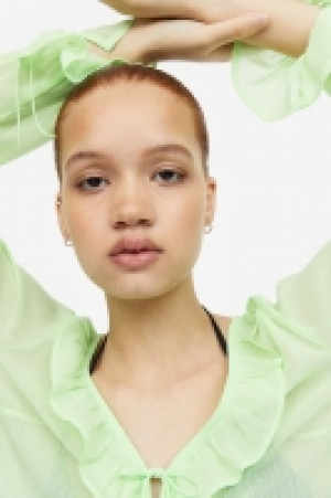 Frill-trimmed crêpe blouse