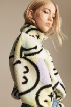 Zip-through pile cardigan