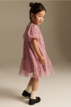 Sequined tulle dress with balloon sleeves