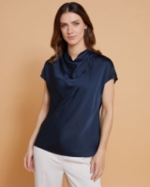 Paul Costelloe Living Studio Navy Cowl Neck Top
