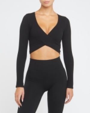 Dunnes Stores  Seamless Ribbed Crossover Long Sleeved Top