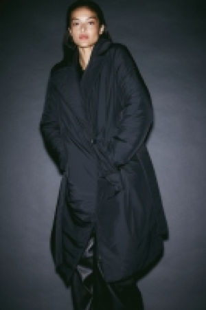 Padded tie-belt coat