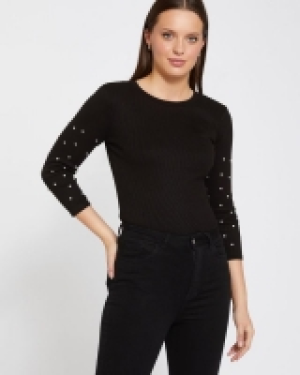 Savida Chloe Ribbed Diamante Sleeve Top