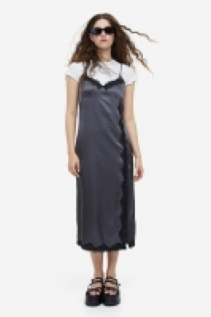 Lace-trimmed satin slip dress