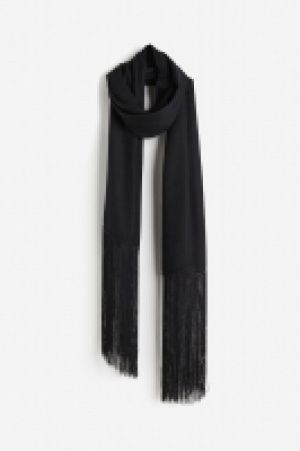 Fringe-trimmed twill scarf