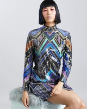 Joanne Hynes Mini Sequin Dress In Art Deco Print