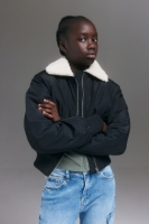 Pile-collared bomber jacket