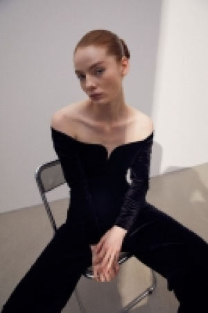 Velour off-the-shoulder top