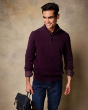 Paul Costelloe Cotton Half Zip Ribbed Knit Jumper