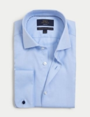 Marks and Spencer M&s Sartorial Slim Fit Easy Iron Herringbone Shirt