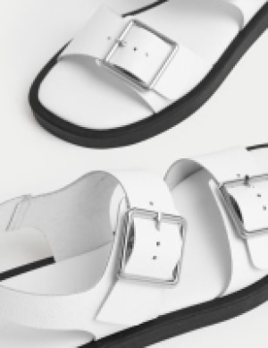 M&s Collection Leather Buckle Ankle Strap Flatform Sandals