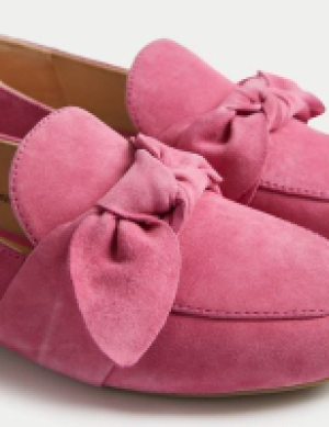 M&s Collection Wide Fit Suede Bow Flat Loafers