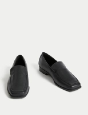 M&s Collection Wide Fit Leather Flat Loafers