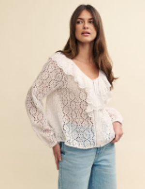 Nobodys Child Pure Cotton Broderie V-Neck Relaxed Blouse