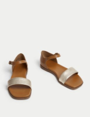 Marks and Spencer M&s Collection Wide Fit Leather Ankle Strap Flat Sandals