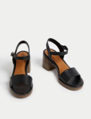 M&s Collection Leather Ankle Strap Block Heel Sandals