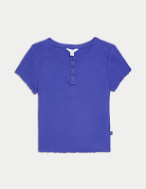 B By Boutique Cotton Rich Ribbed Cropped Pyjama Top