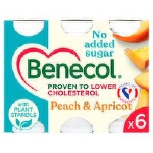 Benecol No Added Sugar Peach and Apricot Yogurt Drink 6 Pack